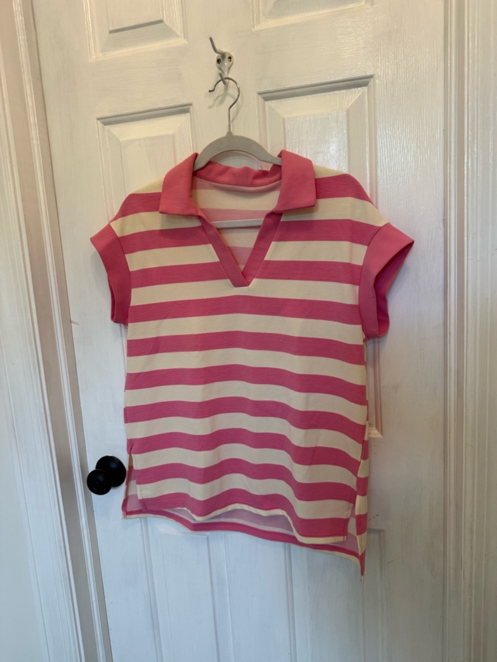 Striped Pink and White Polo Tank Top